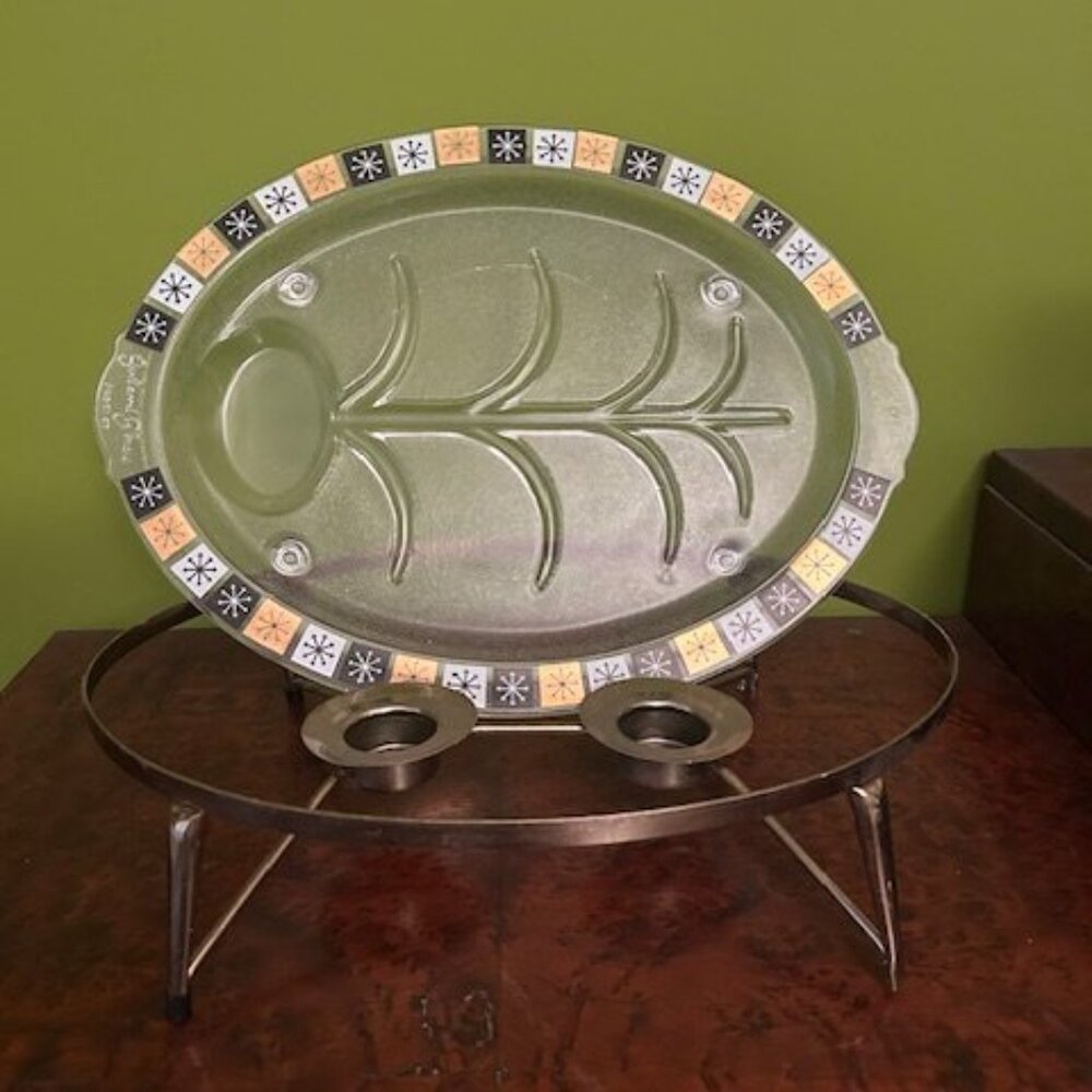 Groovy Vintage Meat/Serving Platter with warming stand